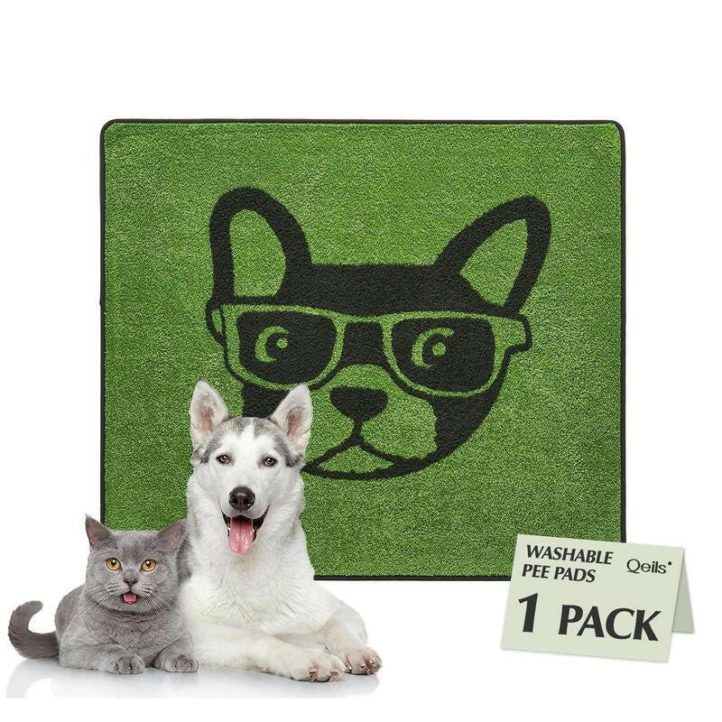 Qeils Super Absorbent Washable Pee Pads for Dogs 2 Pack Green Long Wool Mat Reusable Puppy Pads for Potty Training Outdoorfun Paws Unscented Eco-Friendly