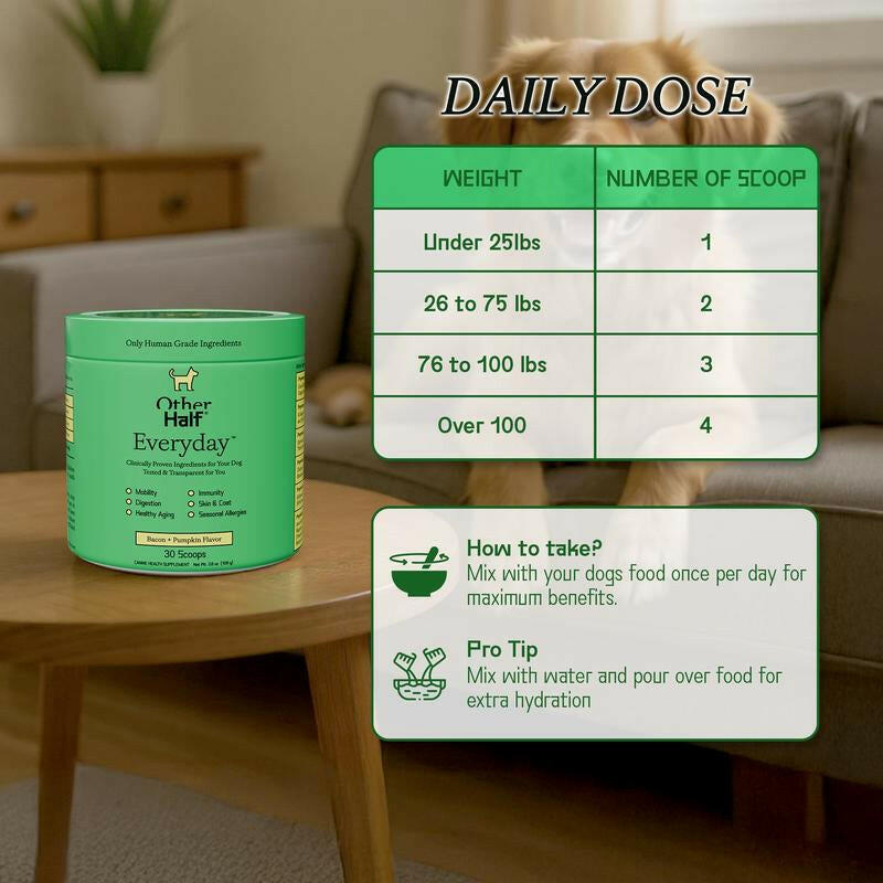 Other Half Everyday - Clean Dog Multivitamin Supplement | 45 Active Ingredients | 30 Scoops