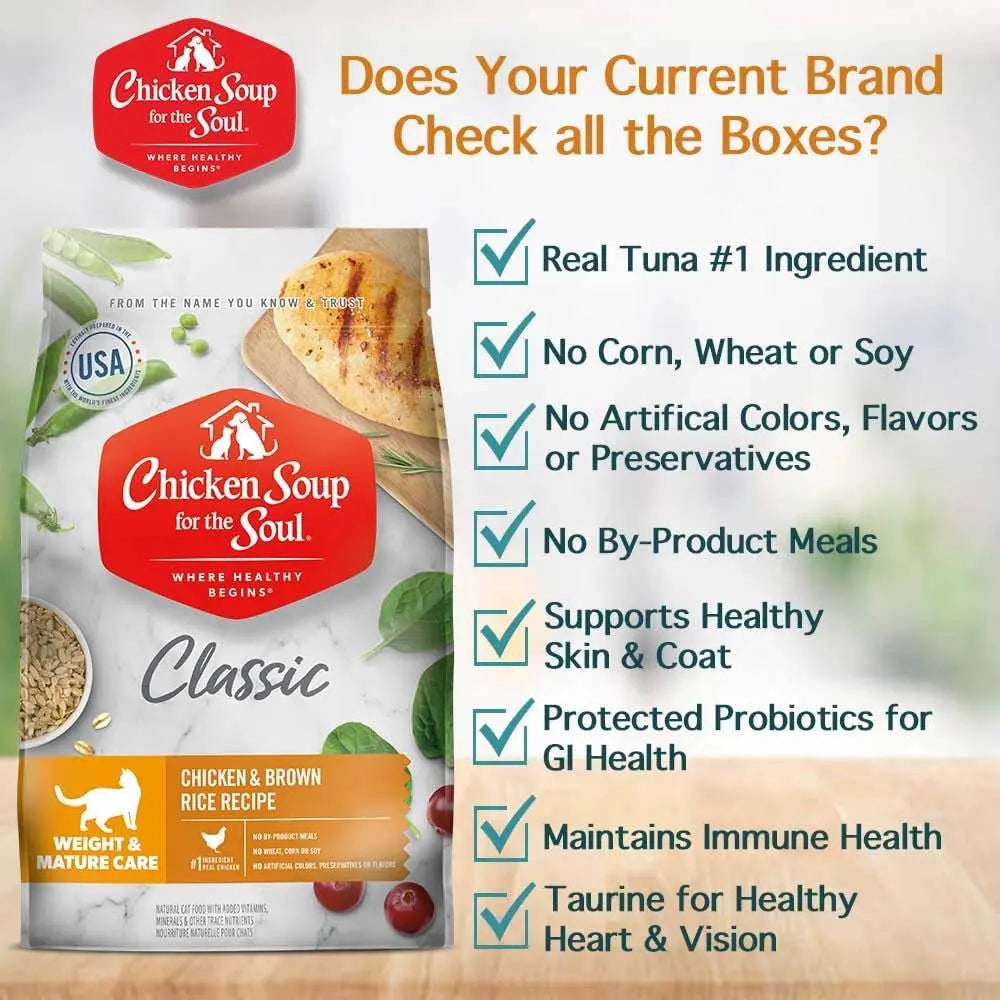 All-Natural Premium Dry Cat Food for Weight Management and Senior Cats, Real Chicken as First Ingredient, No By-Products, High Fiber/Low Fat, Chicken & Brown Rice Formula, 12 lb