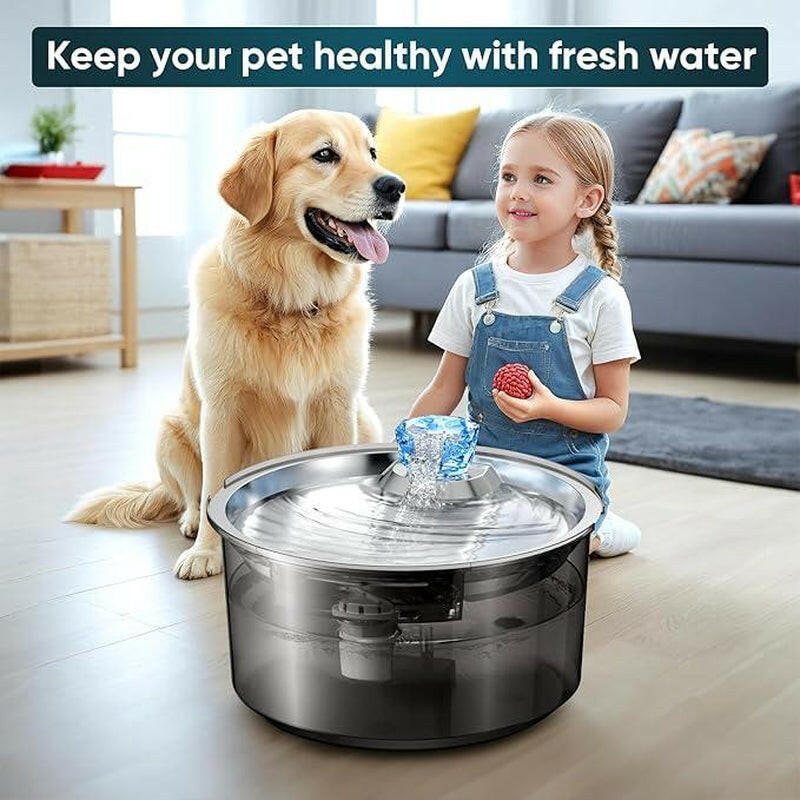 2.6 Gallon Dog Water Fountain, 10L Dog Clean Water Bowl Dispenser with Stainless Steel Filtered Drinking Water Fountain for Dogs & Cats & Multiple Pets