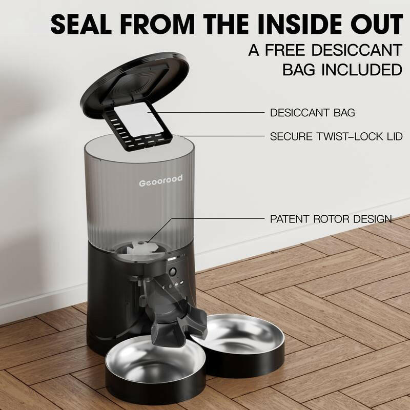 【Geoorood】Automatic Cat Feeder for 2 Cats with Camera | App-Controlled with Real-Time Video Chat | Dual Stainless Steel Bowls | 2.4Ghz Wifi Only | Ideal for Cats & Dogs | 1 Gallon / 135Oz / 4L Capacity!#2
