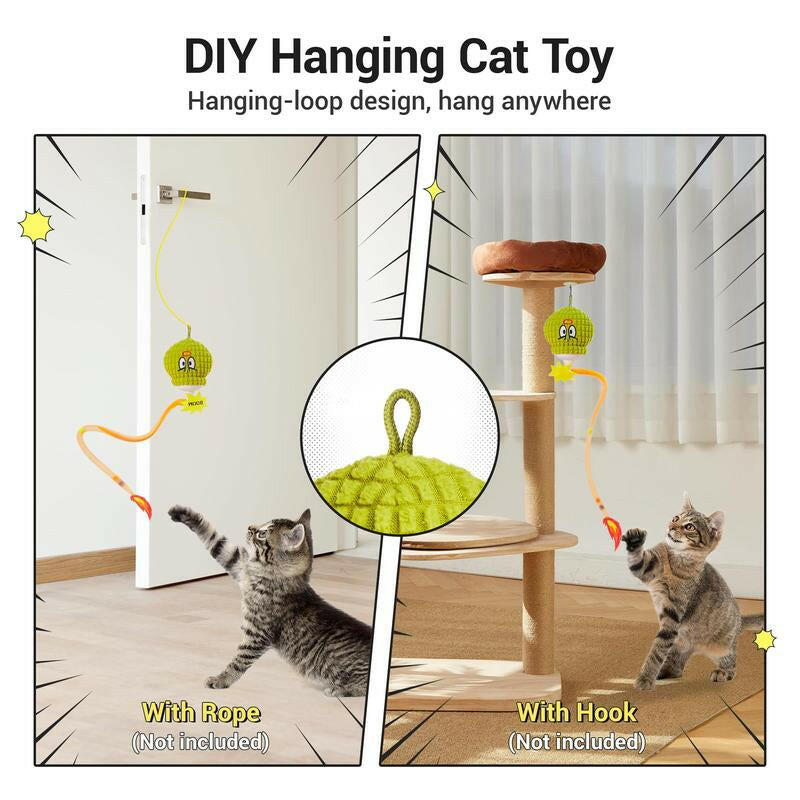 Potaroma Interactive Cat Toy with Motion Sensor, Chirping Sound – Funny Grenade Design with Mesh Tail, Rechargeable Smart Rolling Ball for Bored Indoor Kittens & Adult Cats 3 Inches
