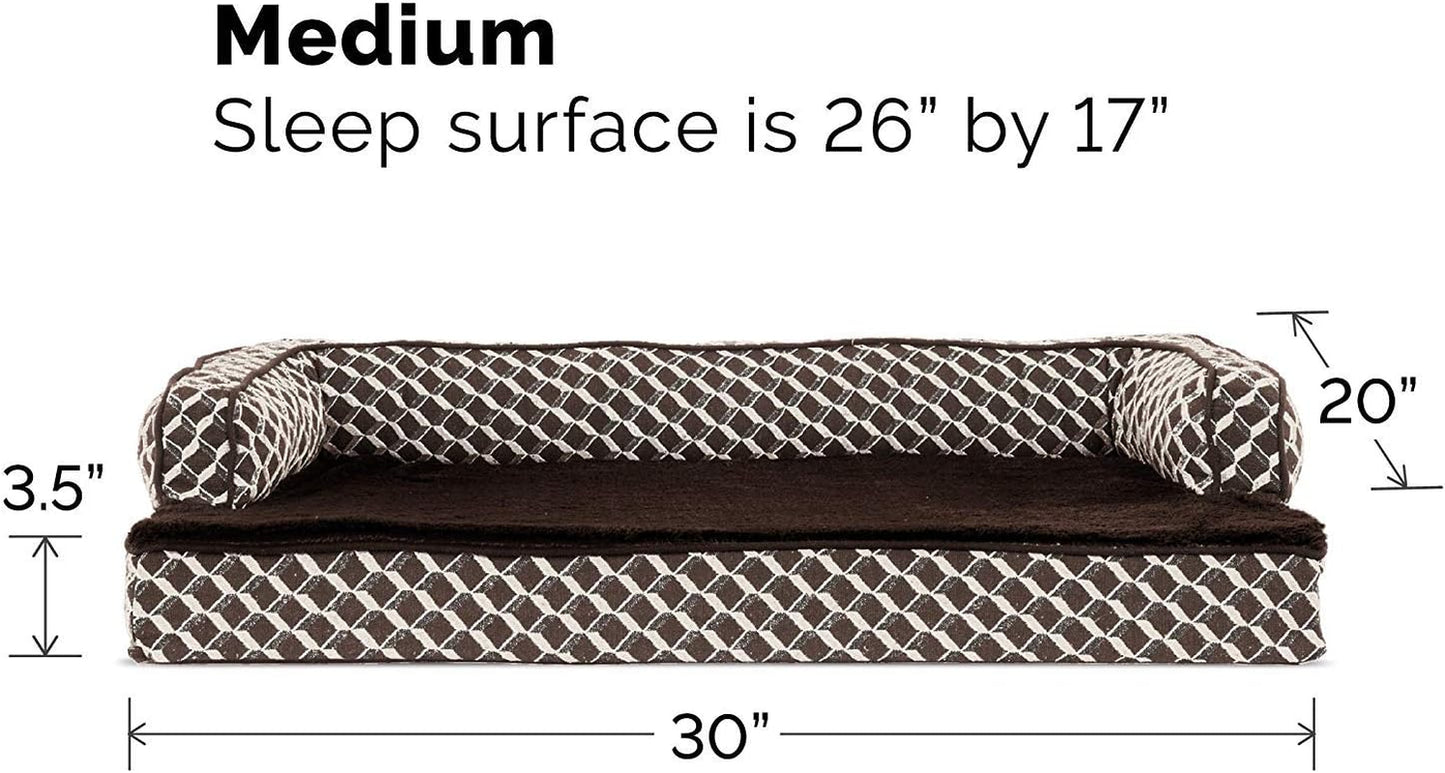 Orthopedic Dog Bed for Medium and Small Breeds with Removable Bolsters and Washable Cover, Supports Dogs up to 35 lbs - Plush and Woven Decorative Couch Sofa in Diamond Brown, Medium Size