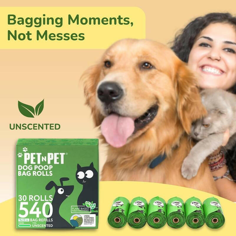 Pet N Pet 720 Count Unscented Dog Poop Bags, 38% Plant-Based & 62% PE + 100% Plant-Based Hypoallergenic Dog Wipes, 100 Count