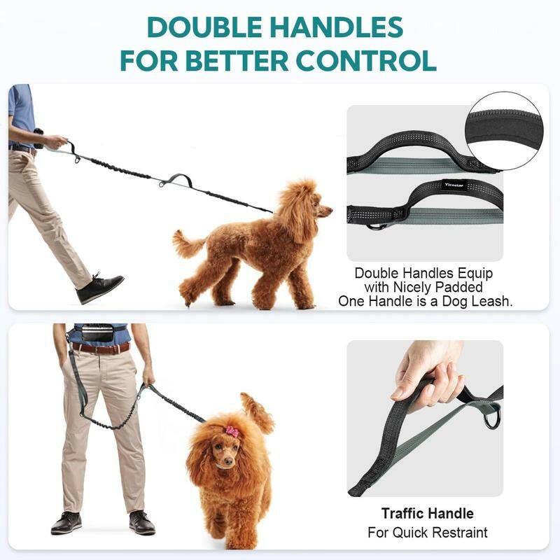 Hands Free Dog Leash with Pouch, 1Pc Retractable Bungee Dog Leash with Double Padded Handles, Dog Waist Leash for Dog Walking, Running Leash for Dogs