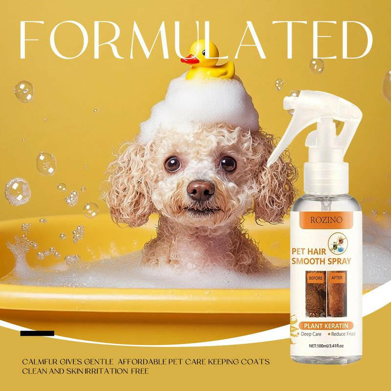 ROZINO Pet Hair Smooth Spray with Plant Keratin - 100Ml Deep Nourishing Frizz-Free Grooming Solution for Gentle Pet Coat Care Horse Shampoo Furminator Brush