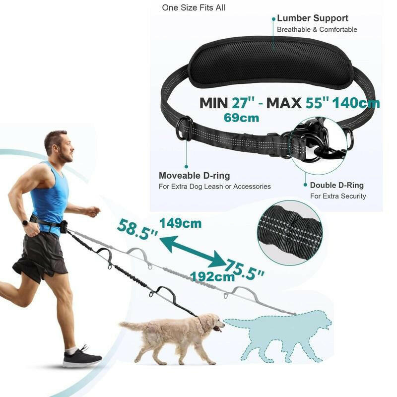 Hands Free Dog Leash with Pouch, 1Pc Retractable Bungee Dog Leash with Double Padded Handles, Dog Waist Leash for Dog Walking, Running Leash for Dogs