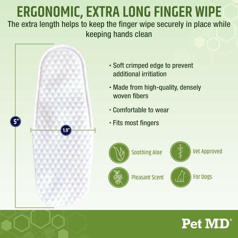 Pet MD Ear Finger Wipes for Dogs - Extra-Coverage & Large Design - Eucalyptus & Aloe Vera - 50Ct