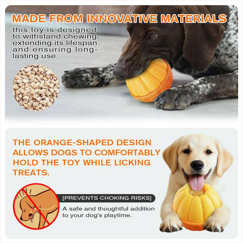 KADTC Frostlick Frozen Lick Treat Tray Toys Kibble Dispensing Dog Toy Durable Chew Ball for Dogs Freeze Orange Peanut Butter Filling DIY Food Interactive Puppy Stuffable Crate Enrichment Balls