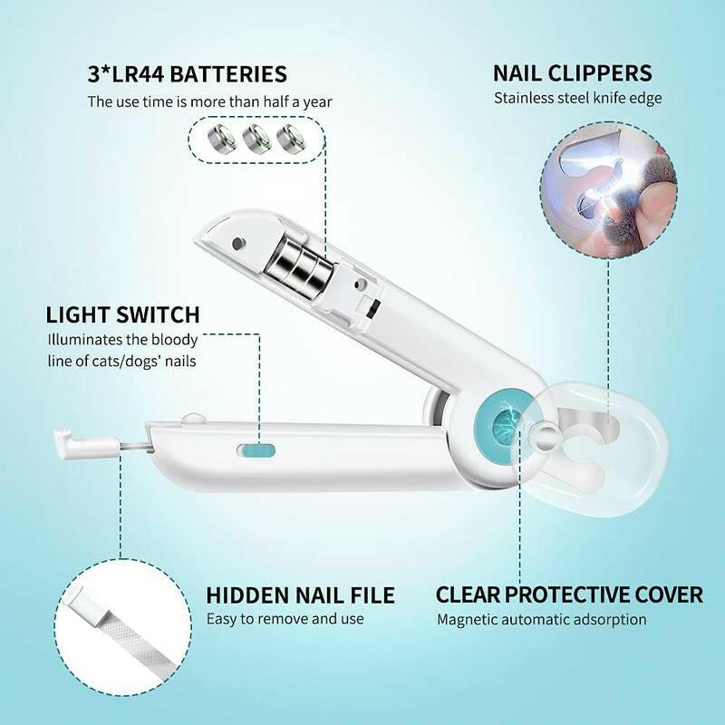 Dog Cat Nail Clippers and Trimmer Free Nail File Clippers with LED Light to Avoid Over-Cutting Nails