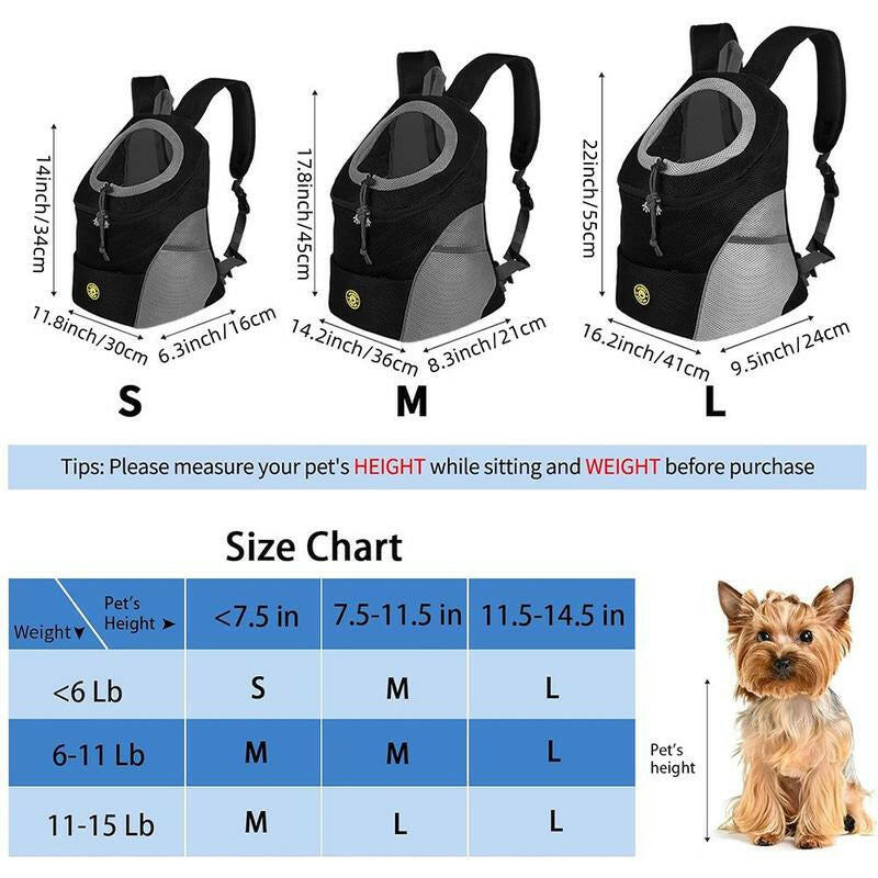 Pet Dog Carrier Backpack, Adjustable Breathable Dog Carrying Backpack with Safety Straps for Hiking, Dog & Cat Accessories for Hiking Camping Travel