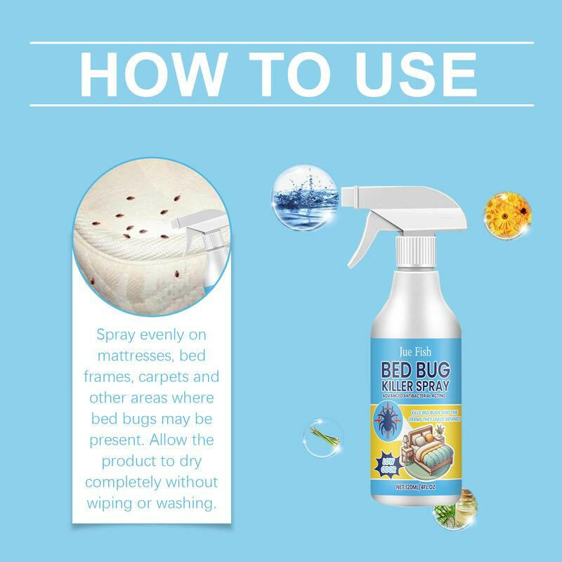 Jue-Fish Bedbug Spray Killer Bedbug Eliminator Dormitory Bed Bedroom Lice and Mite Spray Advanced Antibacterial Acting Low Odor