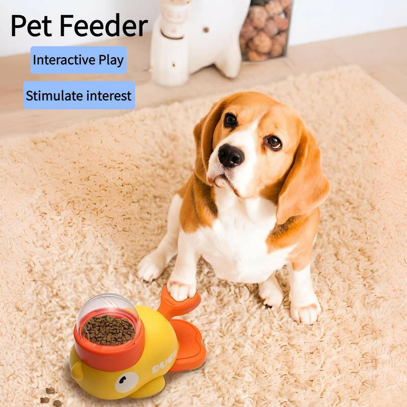 Interactive Duck-Shaped Pet Feeder Toy for Dogs & Cats - Durable Plastic Puzzle Feeder with Orange Beak Foot Design, Battery-Free