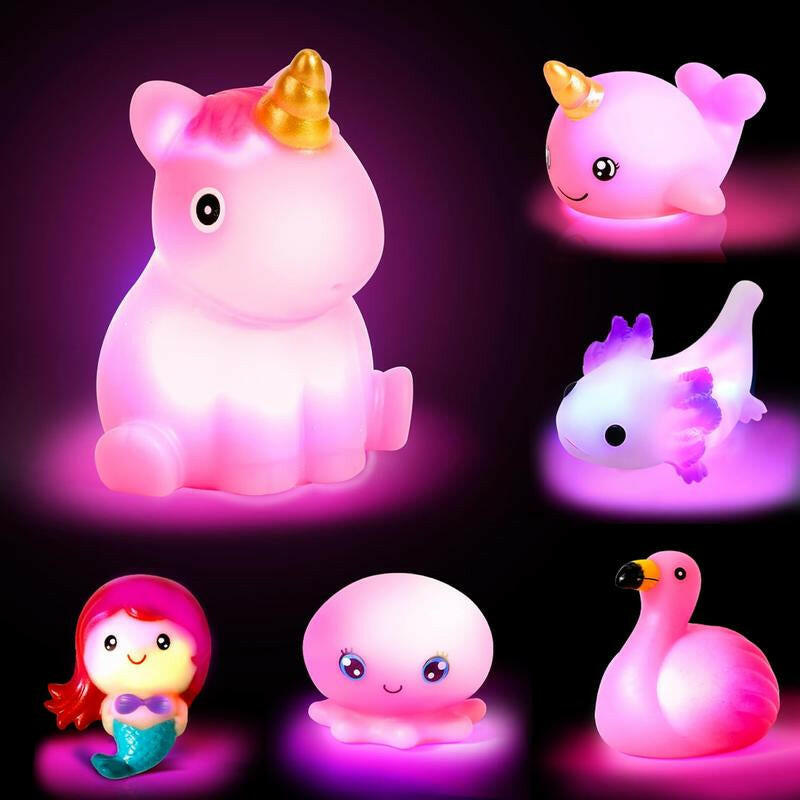 Bath Toys,Luminous Floating Rubber Animal Toy Set, Flashing Color Changing Lights in Water Bath Games Pool Party Water Toys