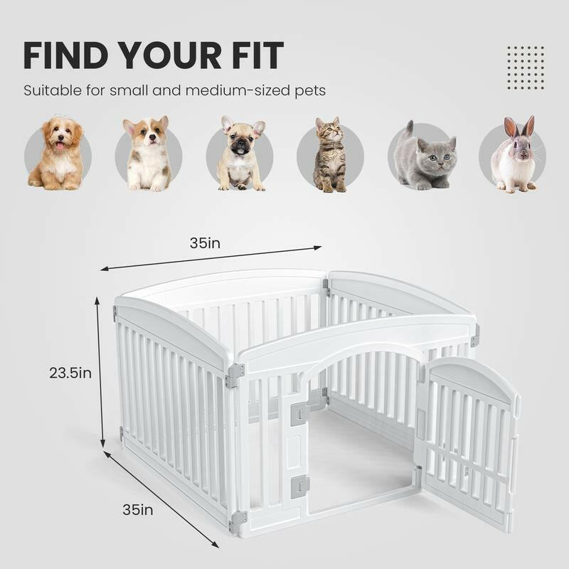 Pettrove - Plastic Pet Playpen, Durable Puppy Playpen with Lockable Door and Non-Slip Bottom, Portable Indoor Outdoor Puppy Pen