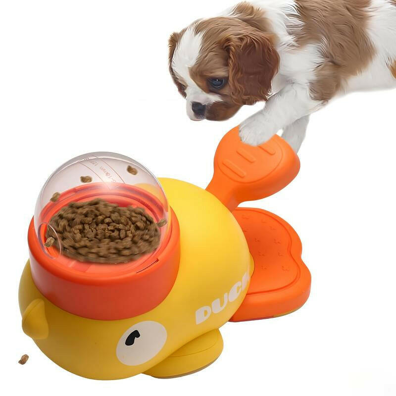 Interactive Duck-Shaped Pet Feeder Toy for Dogs & Cats - Durable Plastic Puzzle Feeder with Orange Beak Foot Design, Battery-Free