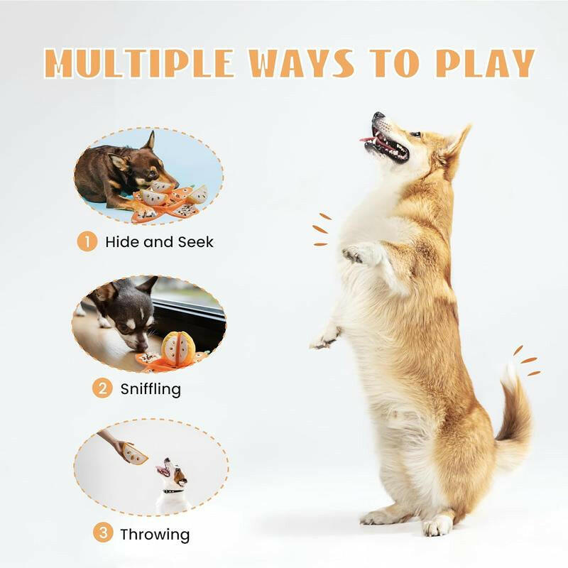 Nocciola 5-In-1 Orange Dog Enrichment Toys, 4 Orange Slices with a Peel Snuffle Mat for Treats Hunting Fun, Squeaky Hide and Seek Puzzle Dog Toy for Medium Dogs