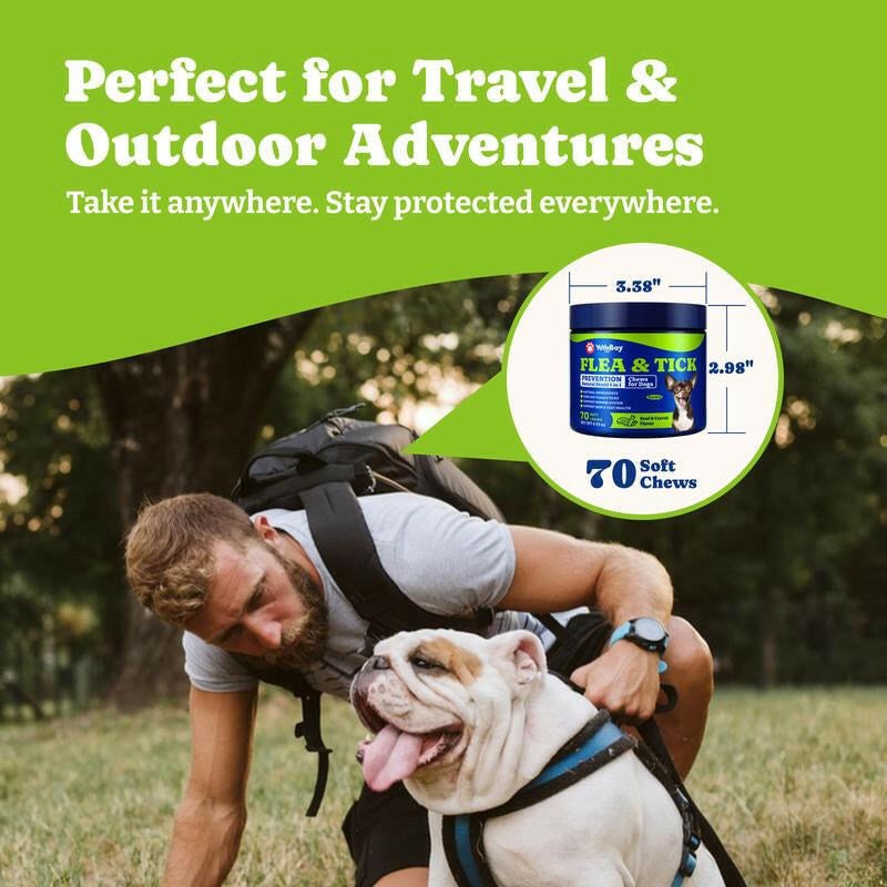 Flea & Tick Prevention for Dogs Chewables, Yoyobay Natural Dog Fleas and Ticks Control Supplement, Dogs Supplement, Natural Shield 5-In-1 Protection, Beef & Carrot Flavor, 70 Soft Chews