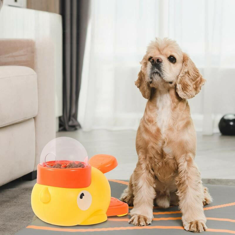 Interactive Duck-Shaped Pet Feeder Toy for Dogs & Cats - Durable Plastic Puzzle Feeder with Orange Beak Foot Design, Battery-Free