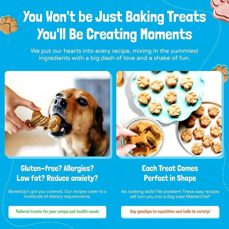 Homemade Dog Treat Kit - DIY Dog Treat Baking Kit W/Molds, Cutters, Recipes & Gift Bags - Bake Fresh, Healthy Organic Training Treats for Dogs at Home