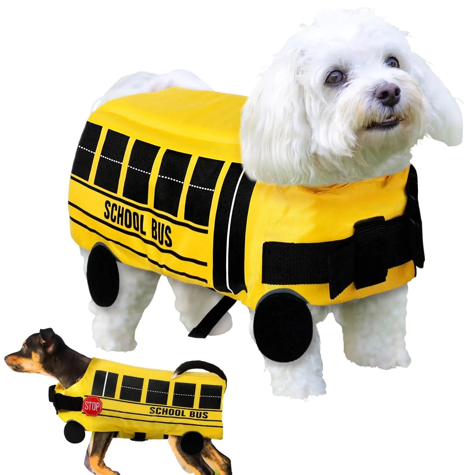 Halloween School Bus Pet Costume Funny Dog Costume Yellow School Bus Life Jacket Swimming Boating Water Flotation Vest Halloween Pet Costume Suit for Dog Cosplay Accessories for Halloween Parties(XL) - Pets Best shop
