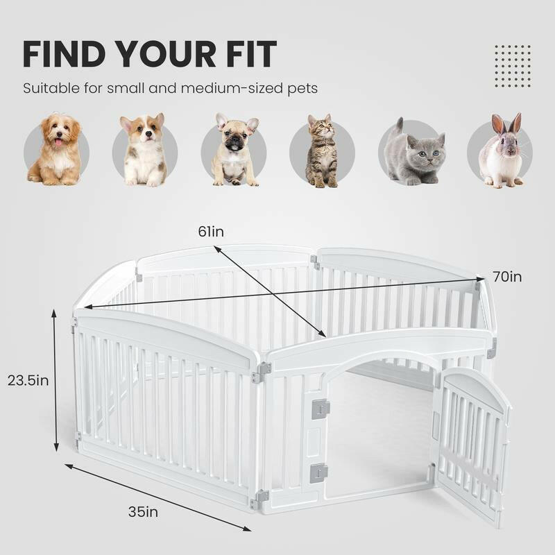 Pettrove - Plastic Pet Playpen, Durable Puppy Playpen with Lockable Door and Non-Slip Bottom, Portable Indoor Outdoor Puppy Pen