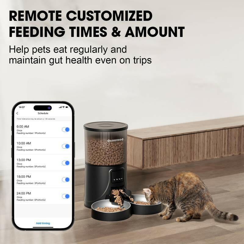 【Geoorood】Automatic Cat Feeder for 2 Cats with Camera | App-Controlled with Real-Time Video Chat | Dual Stainless Steel Bowls | 2.4Ghz Wifi Only | Ideal for Cats & Dogs | 1 Gallon / 135Oz / 4L Capacity!#2