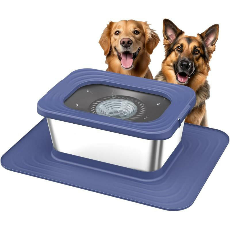10L Stainless Steel Dog Water Bowl, No Spill Anti-Splash Dog Bowls with XXL Silicone Mat, Spill-Proof Slow Feeder for Messy Drinkers, Heavy Duty Pet Bowls for Indoor/Outdoor Use