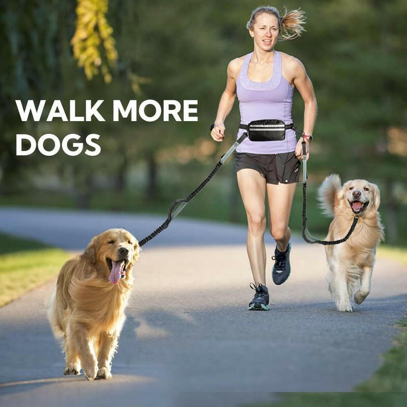 Hands Free Dog Leash with Pouch, 1Pc Retractable Bungee Dog Leash with Double Padded Handles, Dog Waist Leash for Dog Walking, Running Leash for Dogs