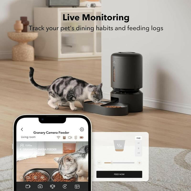 PETLIBRO 5L Automatic Cat Feeder with Camera for Dual Cat Feeding, 1080P HD Video with Night Vision, 5G Wi-Fi Connectivity, 2-Way Audio, Motion and Sound Alerts, Black