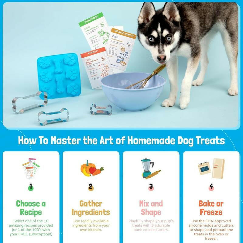 Homemade Dog Treat Kit - DIY Dog Treat Baking Kit W/Molds, Cutters, Recipes & Gift Bags - Bake Fresh, Healthy Organic Training Treats for Dogs at Home