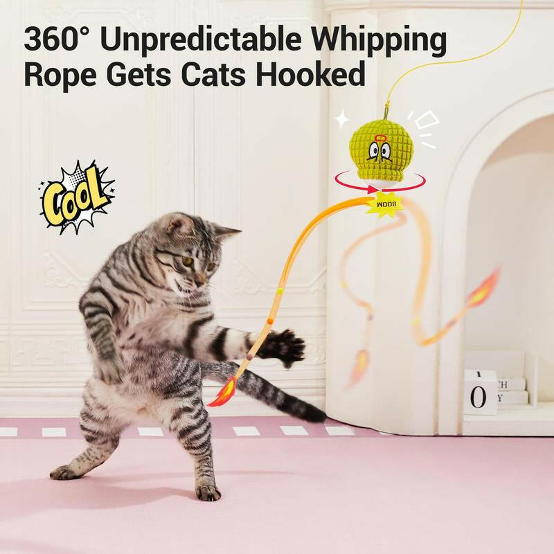 Potaroma Interactive Cat Toy with Motion Sensor, Chirping Sound – Funny Grenade Design with Mesh Tail, Rechargeable Smart Rolling Ball for Bored Indoor Kittens & Adult Cats 3 Inches