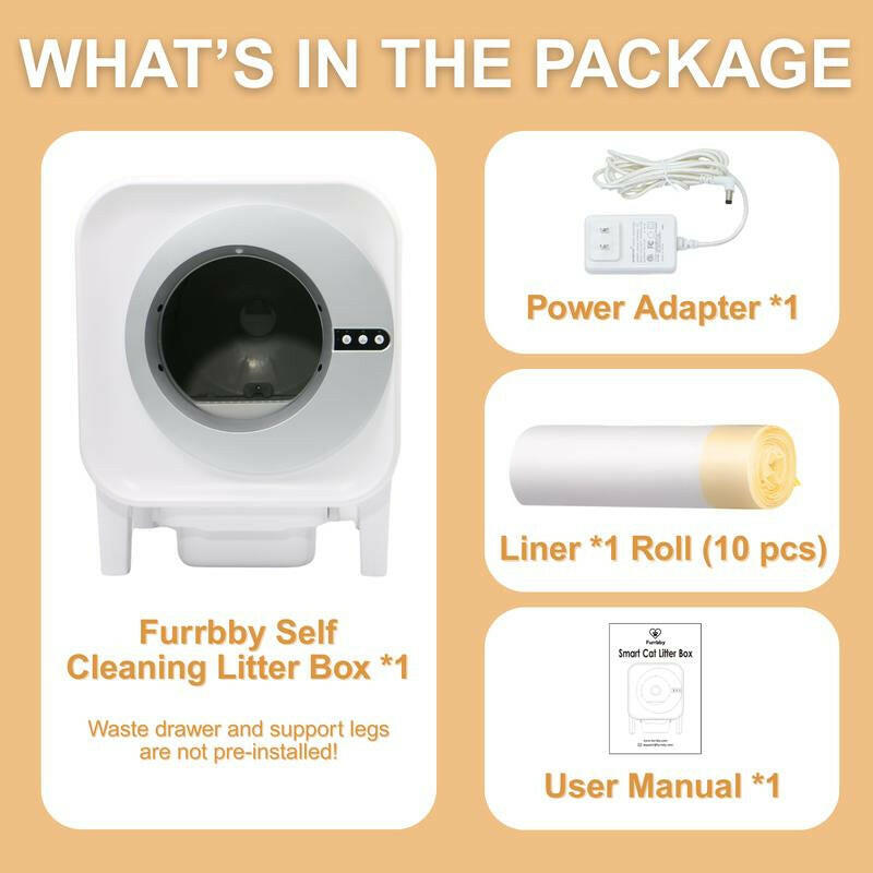 Furrbby Automatic Cat Litter Box, Self Cleaning Litterbox for Multiple Cats, with Safety Protection, App Control, Odor-Control, Liners Includes
