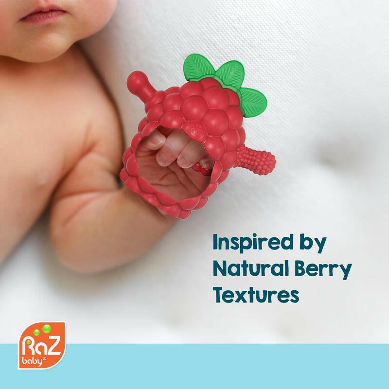 Razbaby Razberry Grip Silicone Teether Toy for 3M+ Babies & Infants - Drop Resistant, Non-Toxic, Multi-Textured Design for Front and Back Teeth
