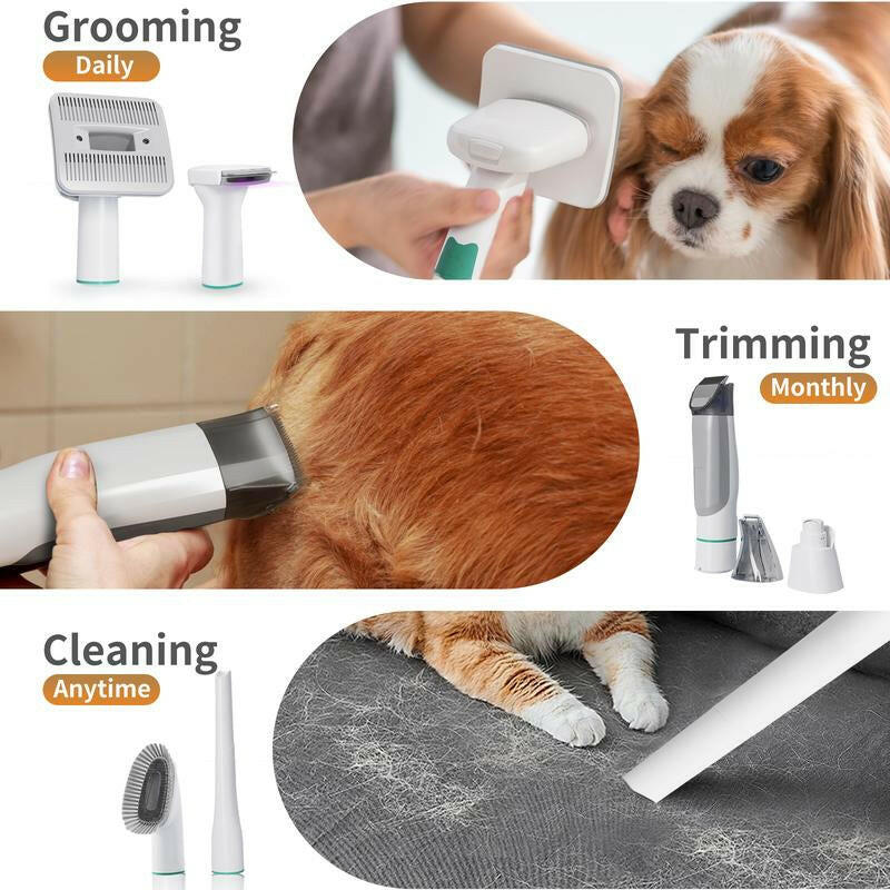 7-In-1 Pet Grooming Kit with Vacuum Function for Dogs Cats Low Noise Design Includes 6 Guide Combs for Precise Trimming