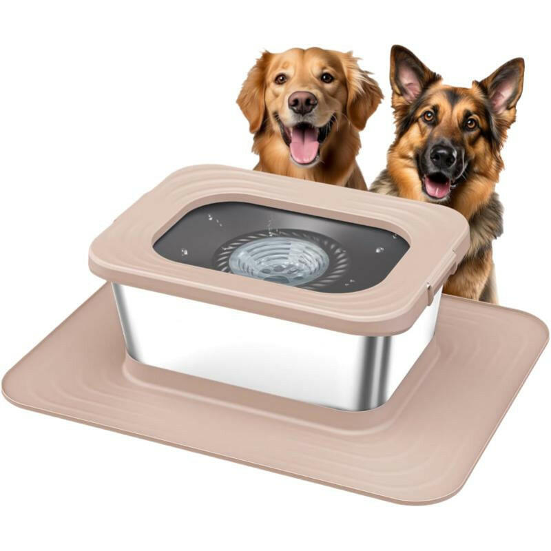 10L Stainless Steel Dog Water Bowl, No Spill Anti-Splash Dog Bowls with XXL Silicone Mat, Spill-Proof Slow Feeder for Messy Drinkers, Heavy Duty Pet Bowls for Indoor/Outdoor Use