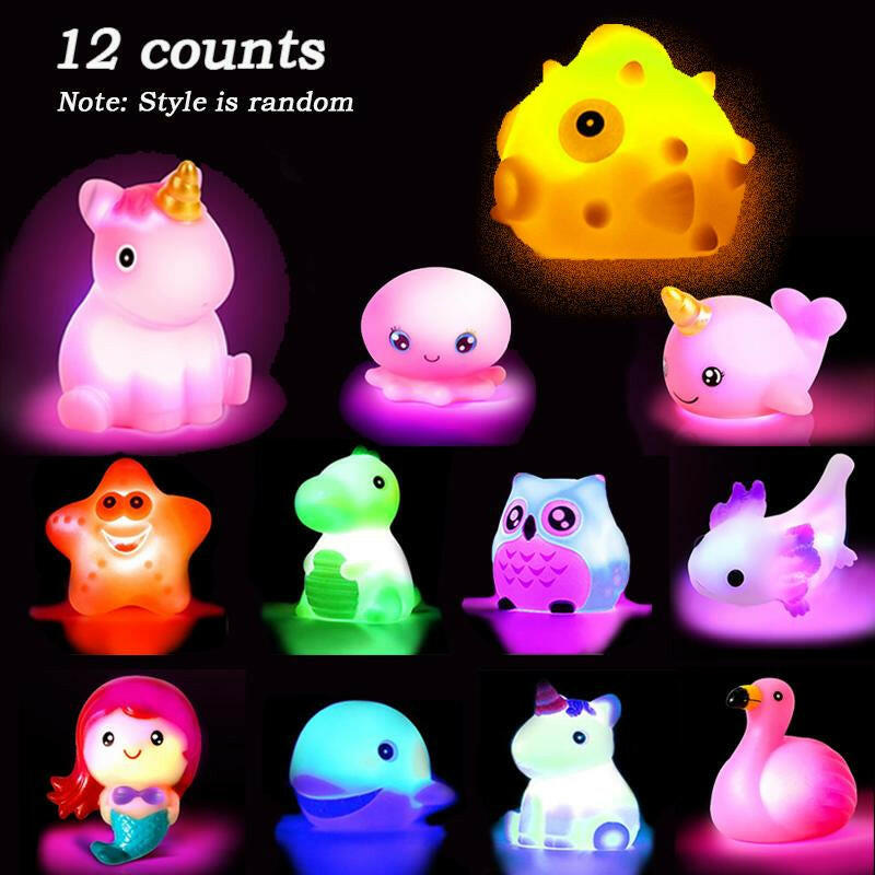 Bath Toys,Luminous Floating Rubber Animal Toy Set, Flashing Color Changing Lights in Water Bath Games Pool Party Water Toys