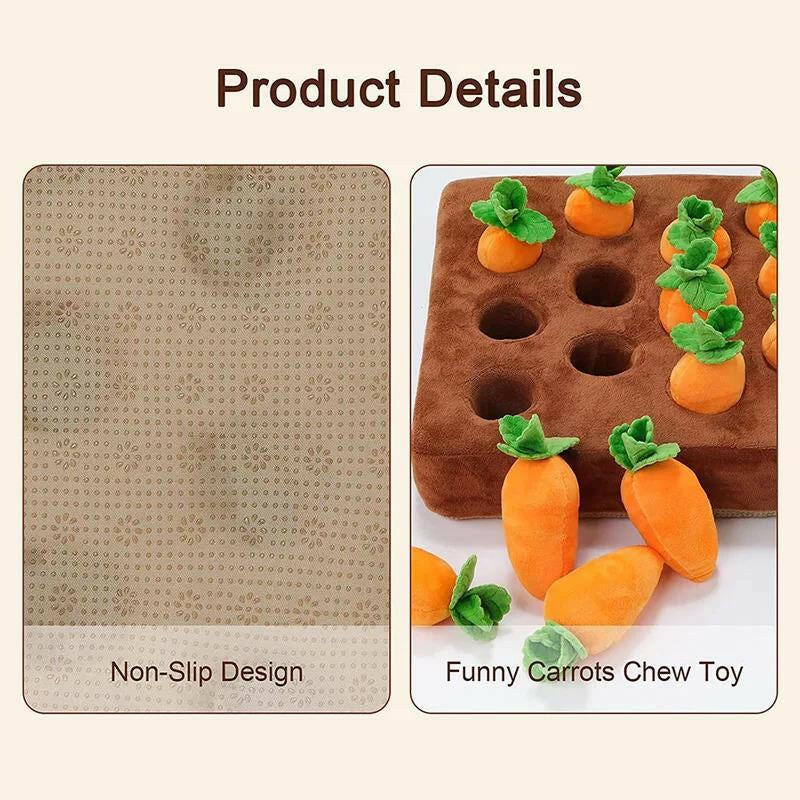 Interactive Dog Toys Carrot Snuffle Mat for Dogs Plush Puzzle Toy Non-Slip Nosework Feed Games Pet Stress Relief with 12 Carrots Outdoor Dog