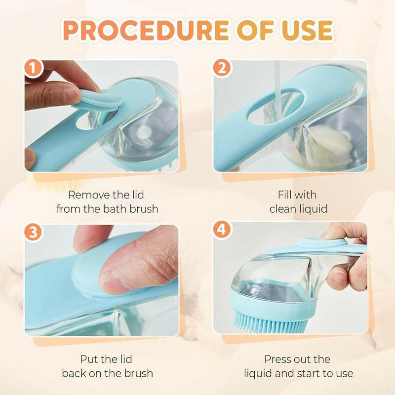 Pet Bath Brush 2 in 1 Dog Bath Brush with Built-In Shampoo Dispenser Multi-Functional Dog Bath Brush for Long & Short Haired Dogs Cats Shower