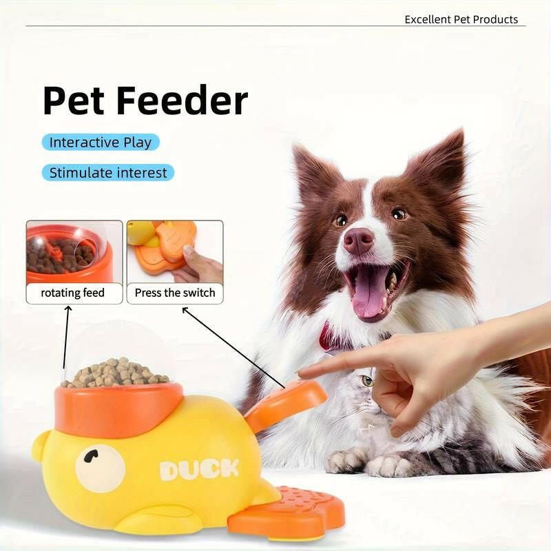 Interactive Duck-Shaped Pet Feeder Toy for Dogs & Cats - Durable Plastic Puzzle Feeder with Orange Beak Foot Design, Battery-Free