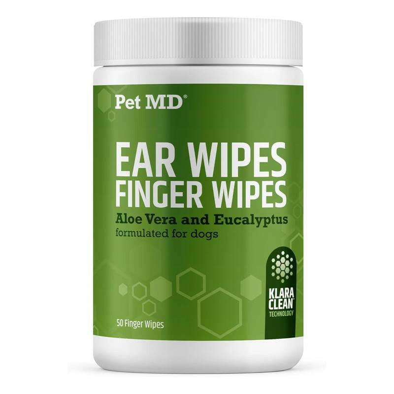 Pet MD Ear Finger Wipes for Dogs - Extra-Coverage & Large Design - Eucalyptus & Aloe Vera - 50Ct