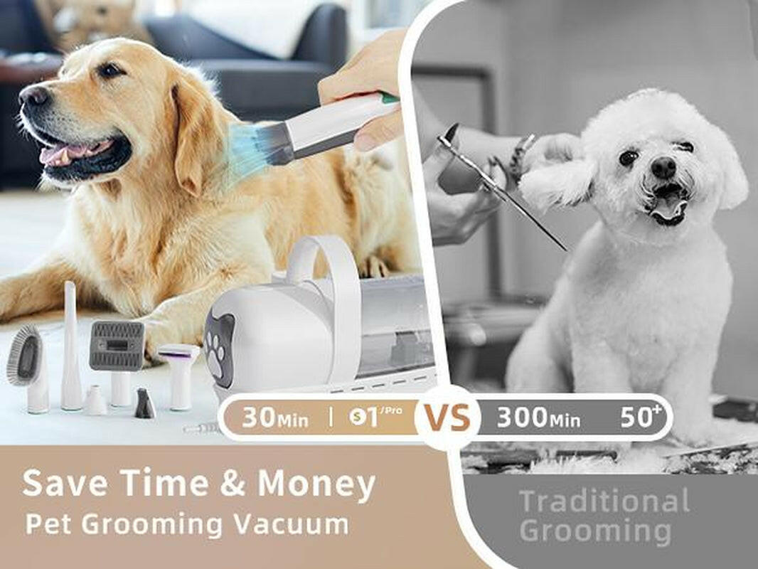 7-In-1 Pet Grooming Kit with Vacuum Function for Dogs Cats Low Noise Design Includes 6 Guide Combs for Precise Trimming