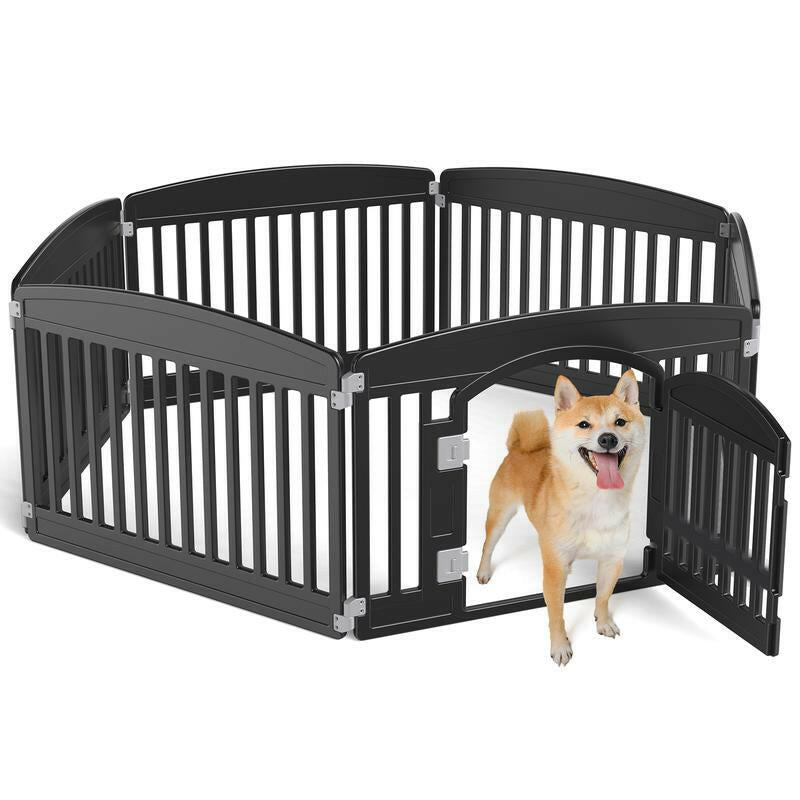 Pettrove - Plastic Pet Playpen, Durable Puppy Playpen with Lockable Door and Non-Slip Bottom, Portable Indoor Outdoor Puppy Pen