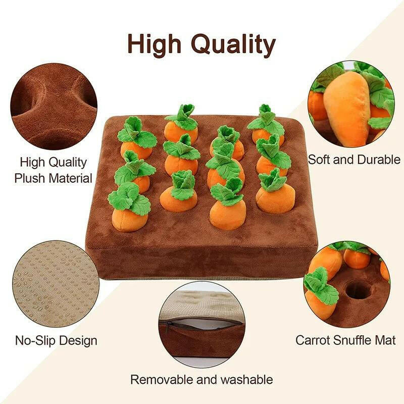Interactive Dog Toys Carrot Snuffle Mat for Dogs Plush Puzzle Toy Non-Slip Nosework Feed Games Pet Stress Relief with 12 Carrots Outdoor Dog