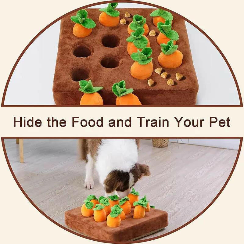Interactive Dog Toys Carrot Snuffle Mat for Dogs Plush Puzzle Toy Non-Slip Nosework Feed Games Pet Stress Relief with 12 Carrots Outdoor Dog
