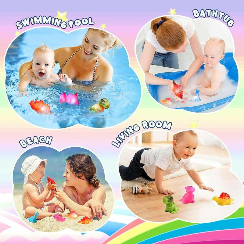Bath Toys,Luminous Floating Rubber Animal Toy Set, Flashing Color Changing Lights in Water Bath Games Pool Party Water Toys