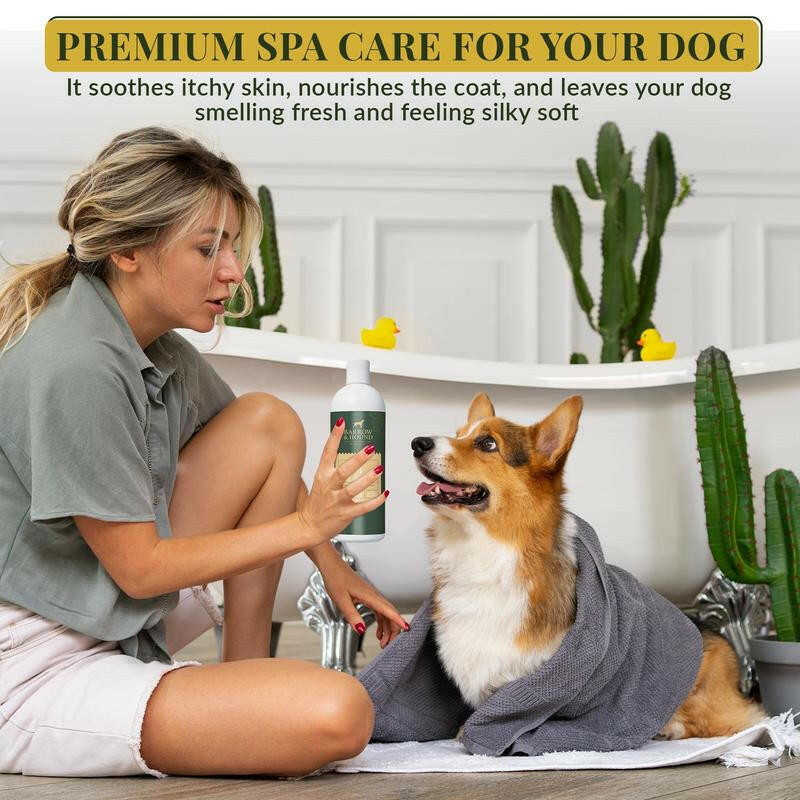5-in-1 Dog Shampoo for Sensitive Skin – Cleansing, Conditioning, Deodorizing, Moisturizing, and Detangling with Coconut, Oatmeal, and Aloe – 16 Fl Oz