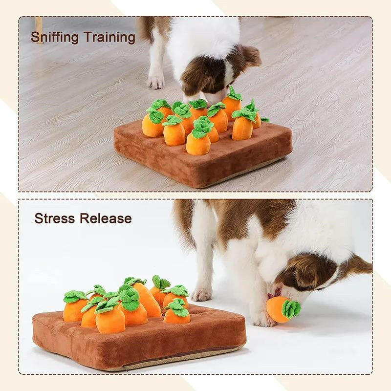 Interactive Dog Toys Carrot Snuffle Mat for Dogs Plush Puzzle Toy Non-Slip Nosework Feed Games Pet Stress Relief with 12 Carrots Outdoor Dog