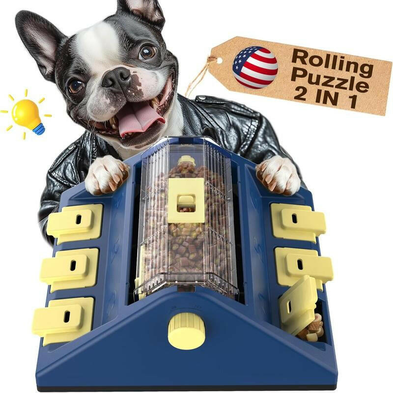 KADTC Paw-Activated Rolling Puzzle Game Toy Level 2 in 1 Treat Toys Capacity 16.4-14Oz Slow Feeder Adjustable Interactive Food Dispenser for Medium/Large Dogs Brain Mental Stimulation and Healthy Eating