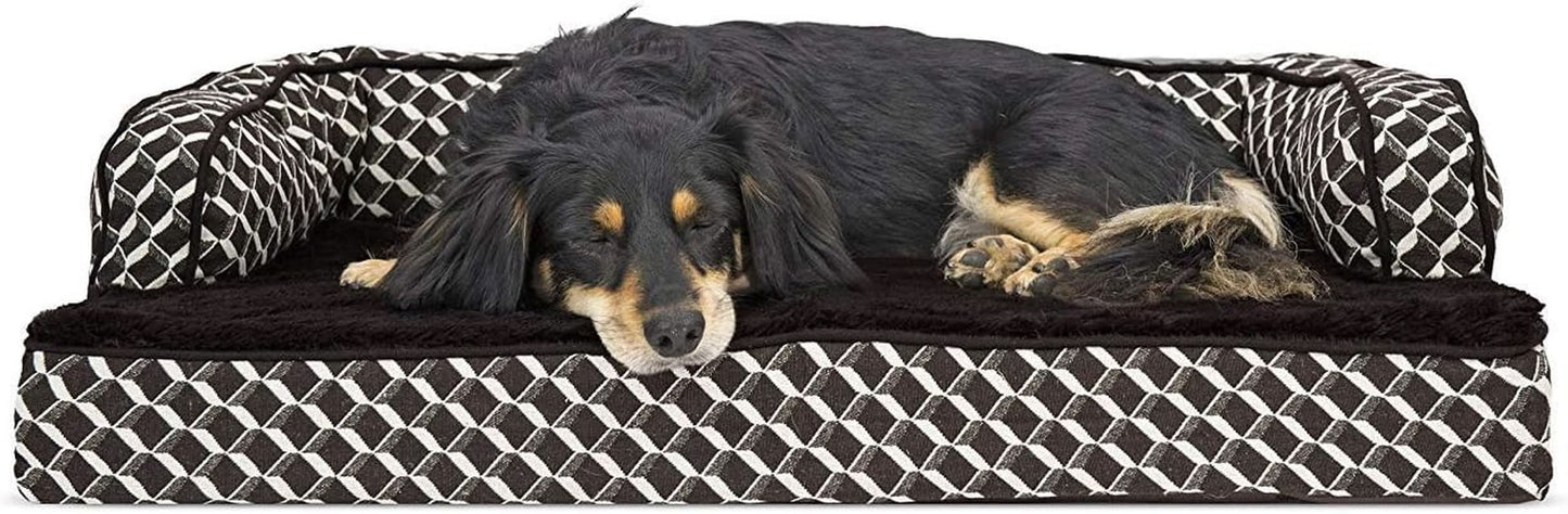 Orthopedic Dog Bed for Medium and Small Breeds with Removable Bolsters and Washable Cover, Supports Dogs up to 35 lbs - Plush and Woven Decorative Couch Sofa in Diamond Brown, Medium Size